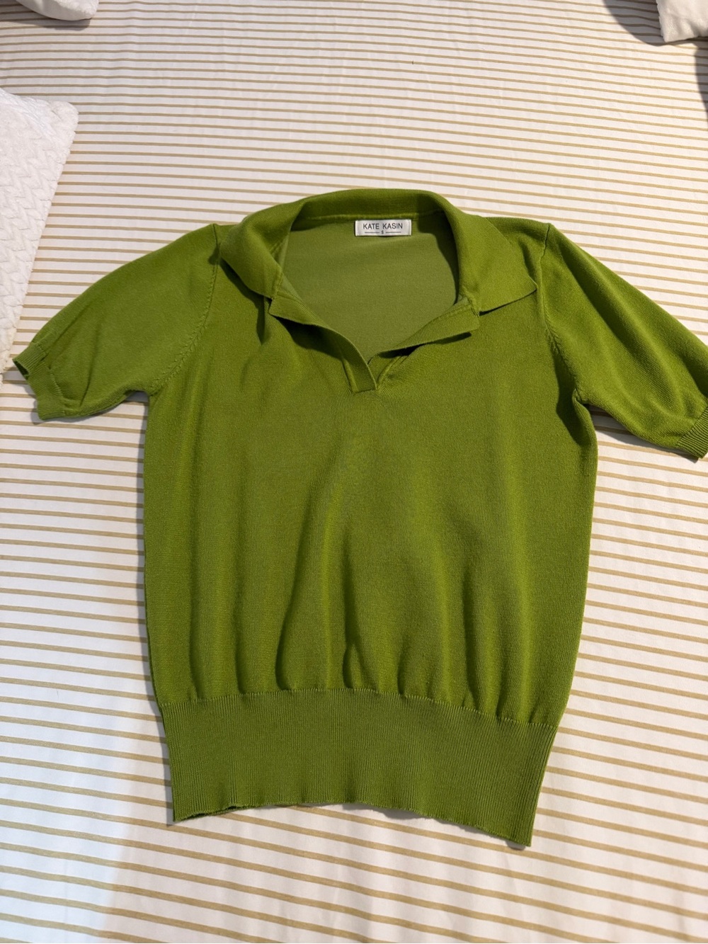 Kate Kasin Olive Short-Sleeve Polo Knit Top